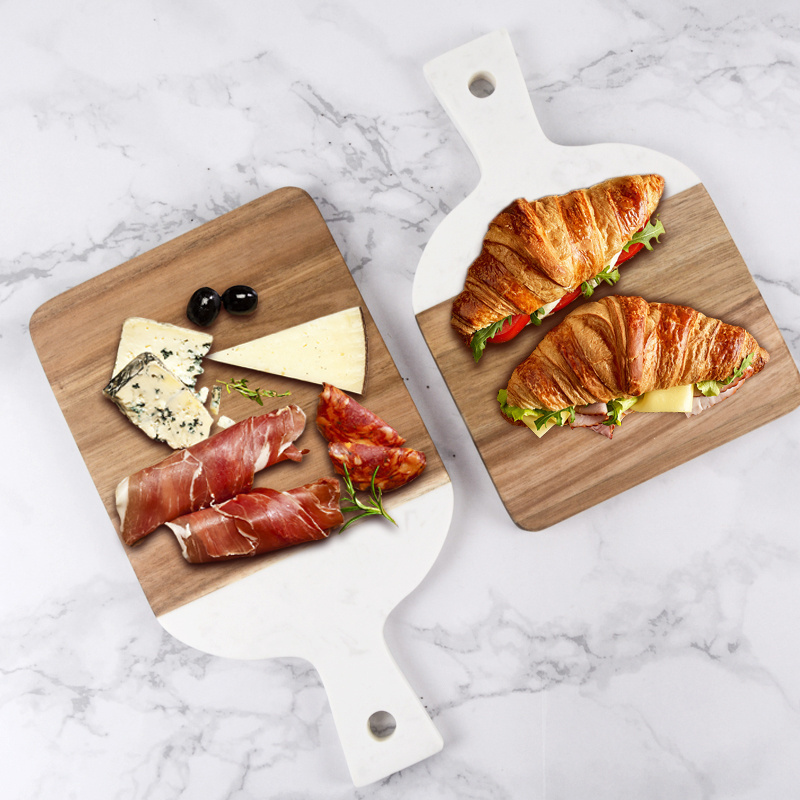 Customized 3pcs Marble Acacia Wood Cutting Board Cheese Serving Board Set With Hanging Hole