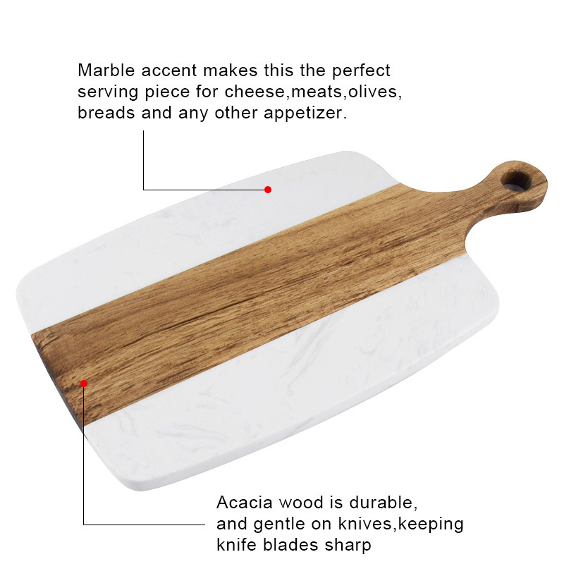 New Hot Selling Marble Acacia Wood Cutting Board Double-sided Cheese Serving Board With Handle