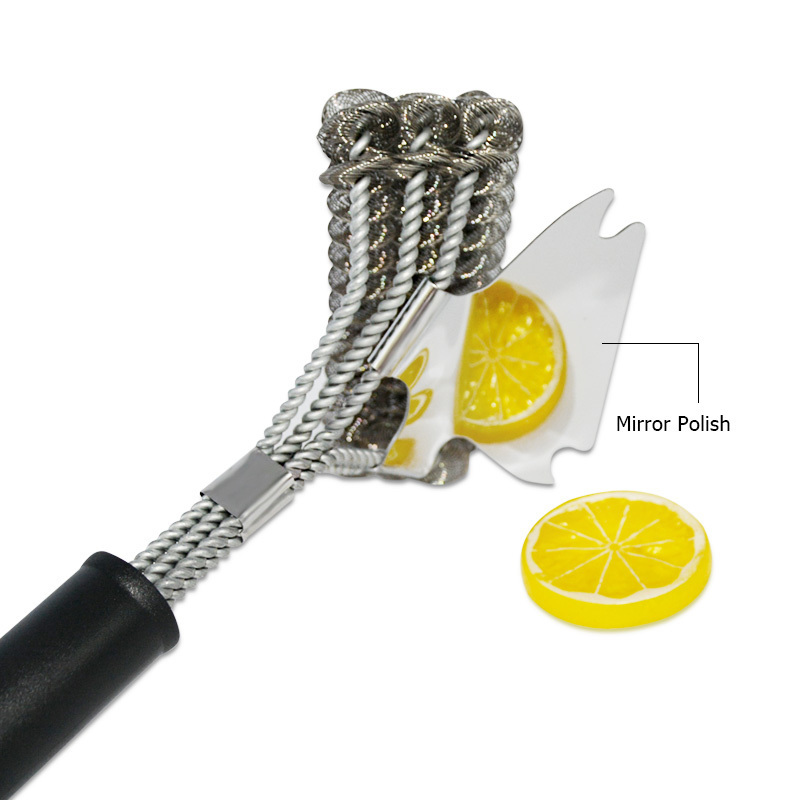 Hot selling bristle free stainless steel BBQ cleaning grill brush and scraper with plastic handle