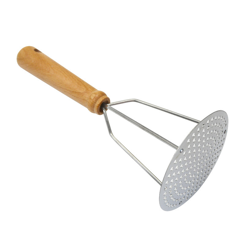 Kitchen tools hand held stainless steel potato masher & ricer with wooden handle