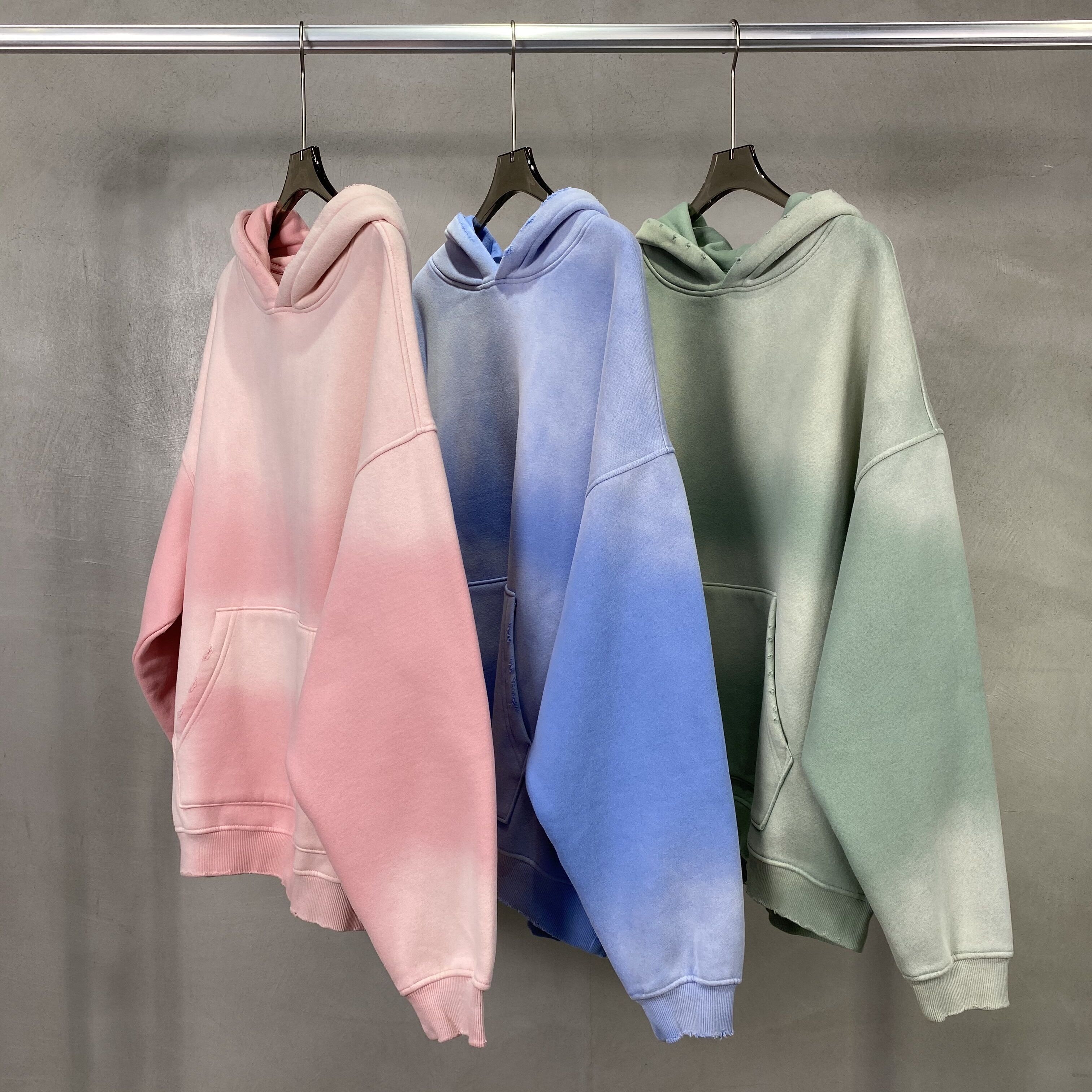 Autumn and winter new solid color blank plus cashmere thickened 360g spray dyeing old hoodie men