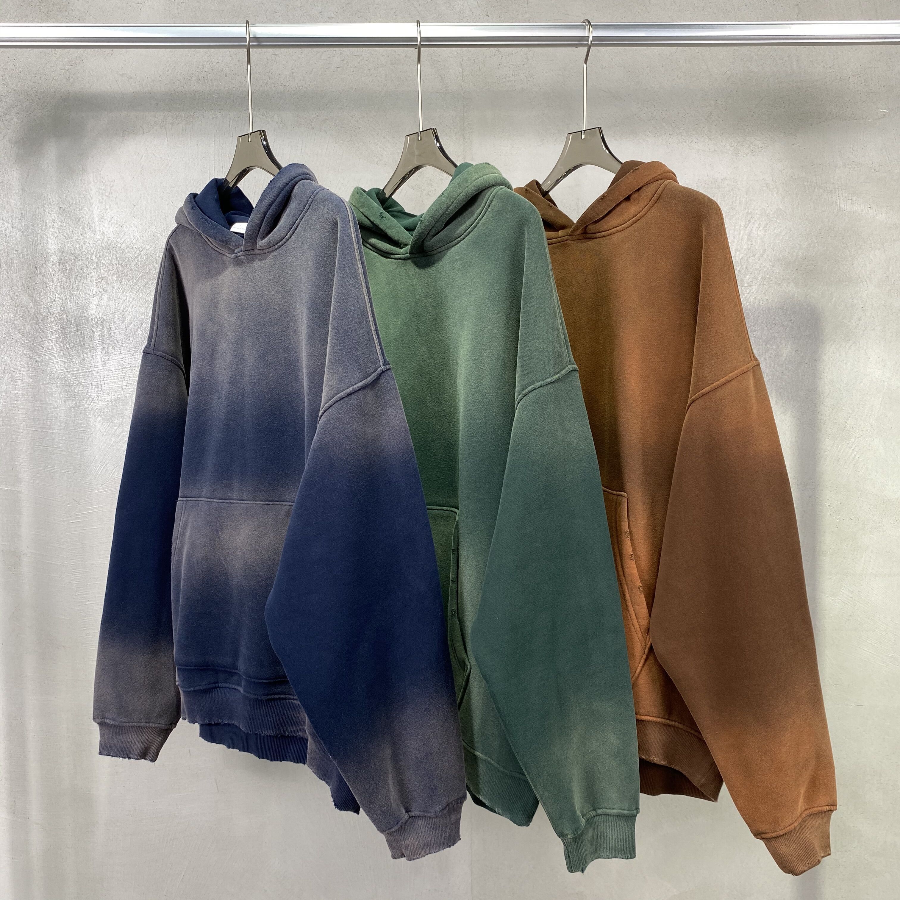 Autumn and winter new solid color blank plus cashmere thickened 360g spray dyeing old hoodie men