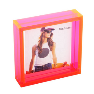 Neon color acrylic magnet photo frame for 4x4 inch pictures display