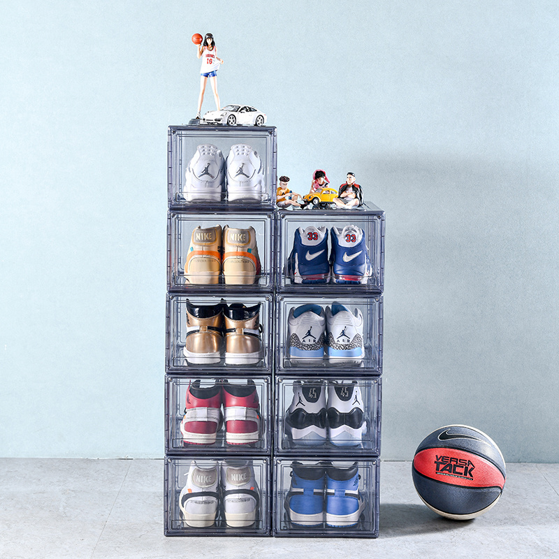 HOMESWEET Hot Selling Plastic Shoe Organizer Stackable Storage Box Magnetic For Storage Large Sports Shoe High Heels