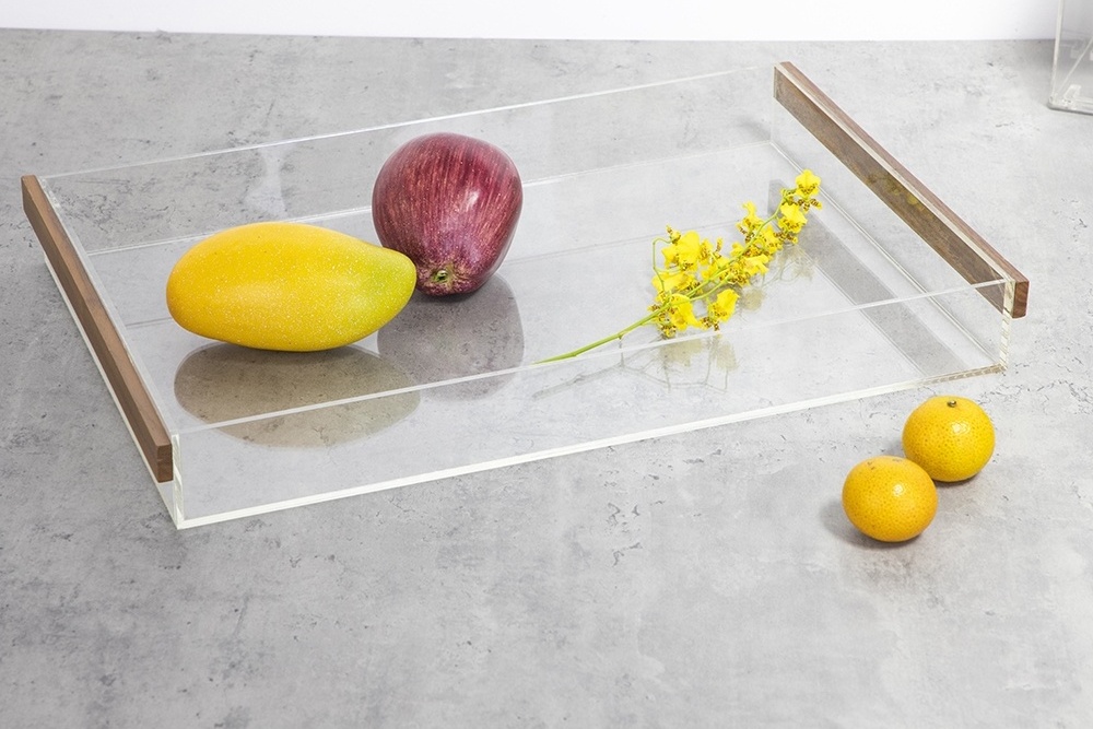 Customized Square Acrylic Tray Clear Acrylic Tray For Serving  Lucite Tray With Handles