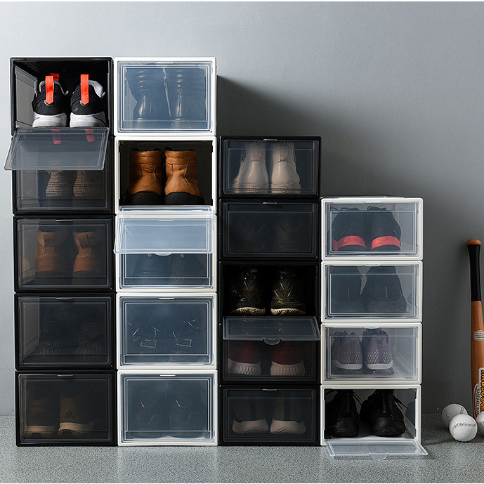 Black Foldable Shoe Containers Plastic Storage Box