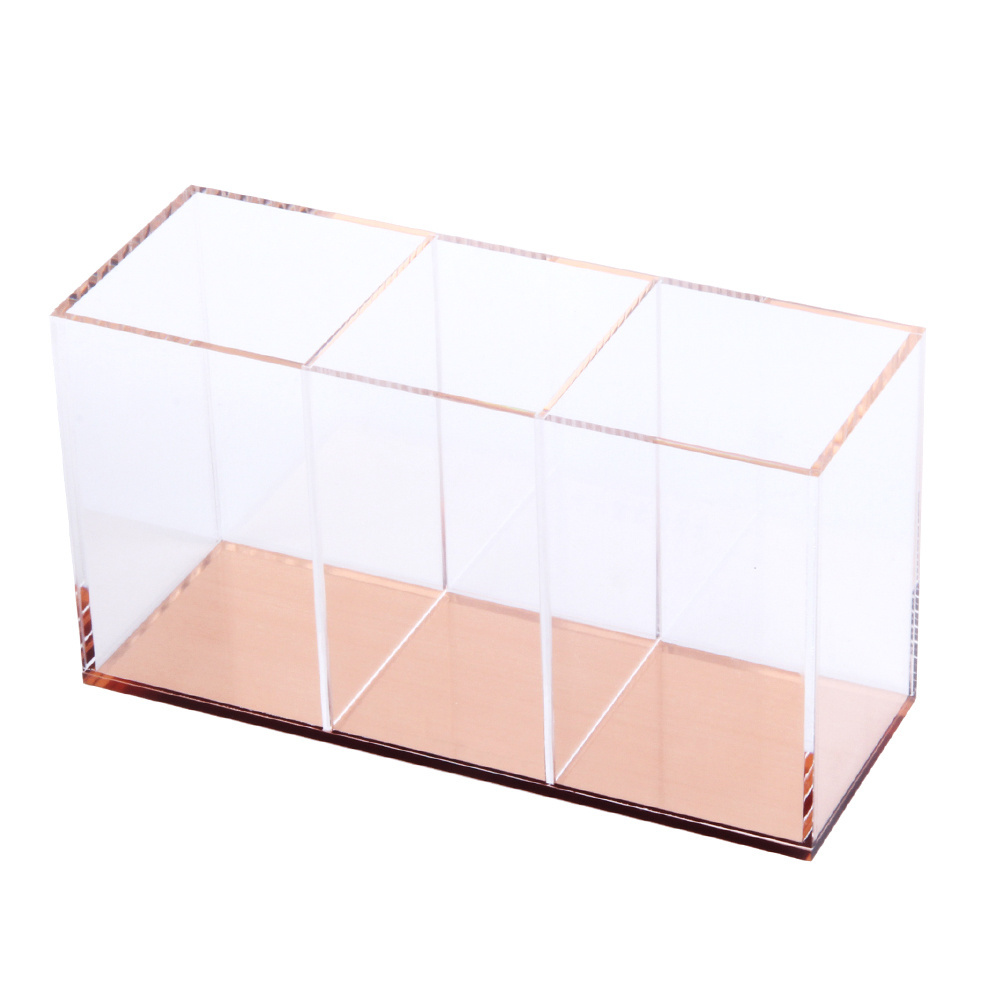 Acrylic Pen Holder 3 Dividers Acrylic Golden Base Makeup Brush Holder  Wholesale Box ForPen/Toothbrush Holder