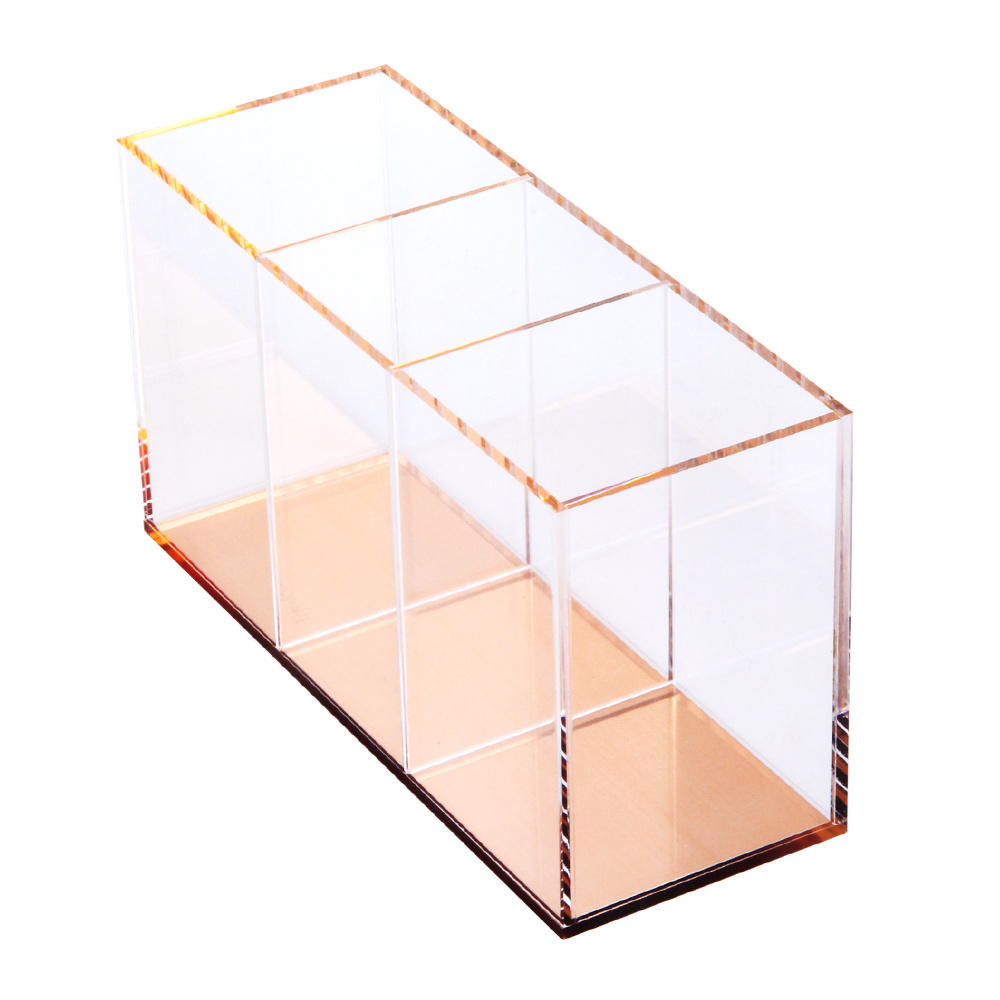 Acrylic Pen Holder 3 Dividers Acrylic Golden Base Makeup Brush Holder  Wholesale Box ForPen/Toothbrush Holder