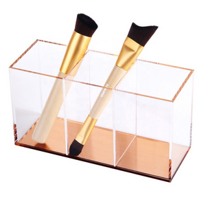 Acrylic Pen Holder 3 Dividers Acrylic Golden Base Makeup Brush Holder  Wholesale Box ForPen/Toothbrush Holder