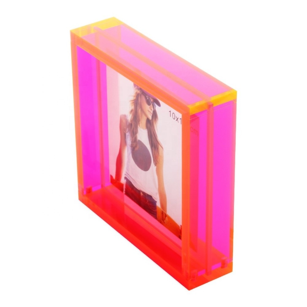 Neon color acrylic magnet photo frame for 4x4 inch pictures display