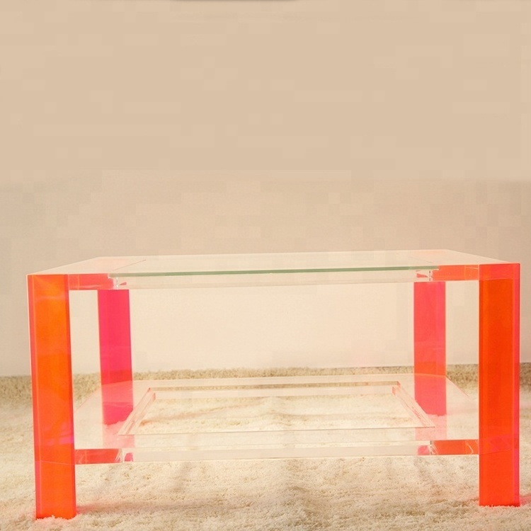 Living room furniture neon pink clear acrylic coffee table