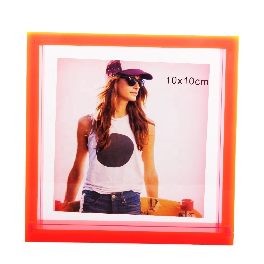 Neon color acrylic magnet photo frame for 4x4 inch pictures display