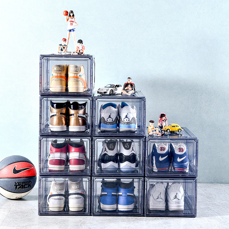 HOMESWEET Hot Selling Plastic Shoe Organizer Stackable Storage Box Magnetic For Storage Large Sports Shoe High Heels