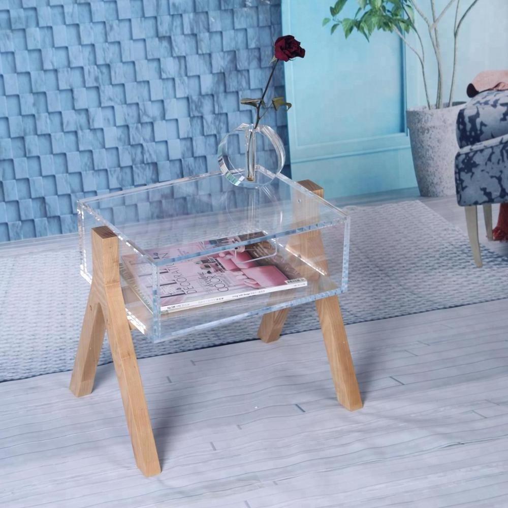 Modern Furniture Acrylic Small Bedside Table Clear Lucite Coffee Table With Drawer