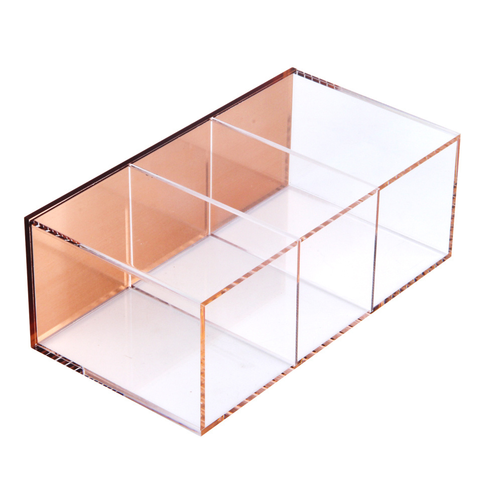 Acrylic Pen Holder 3 Dividers Acrylic Golden Base Makeup Brush Holder  Wholesale Box ForPen/Toothbrush Holder