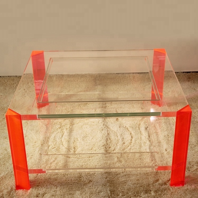 Living room furniture neon pink clear acrylic coffee table