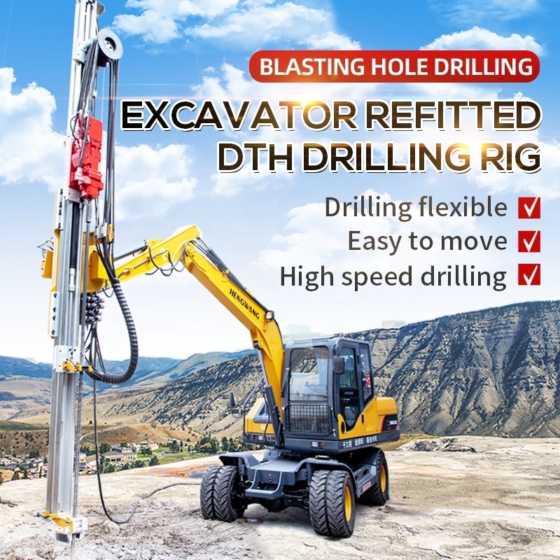 hengwang new excavator modified drills excavator mounted DTH Rock drill rig for sale