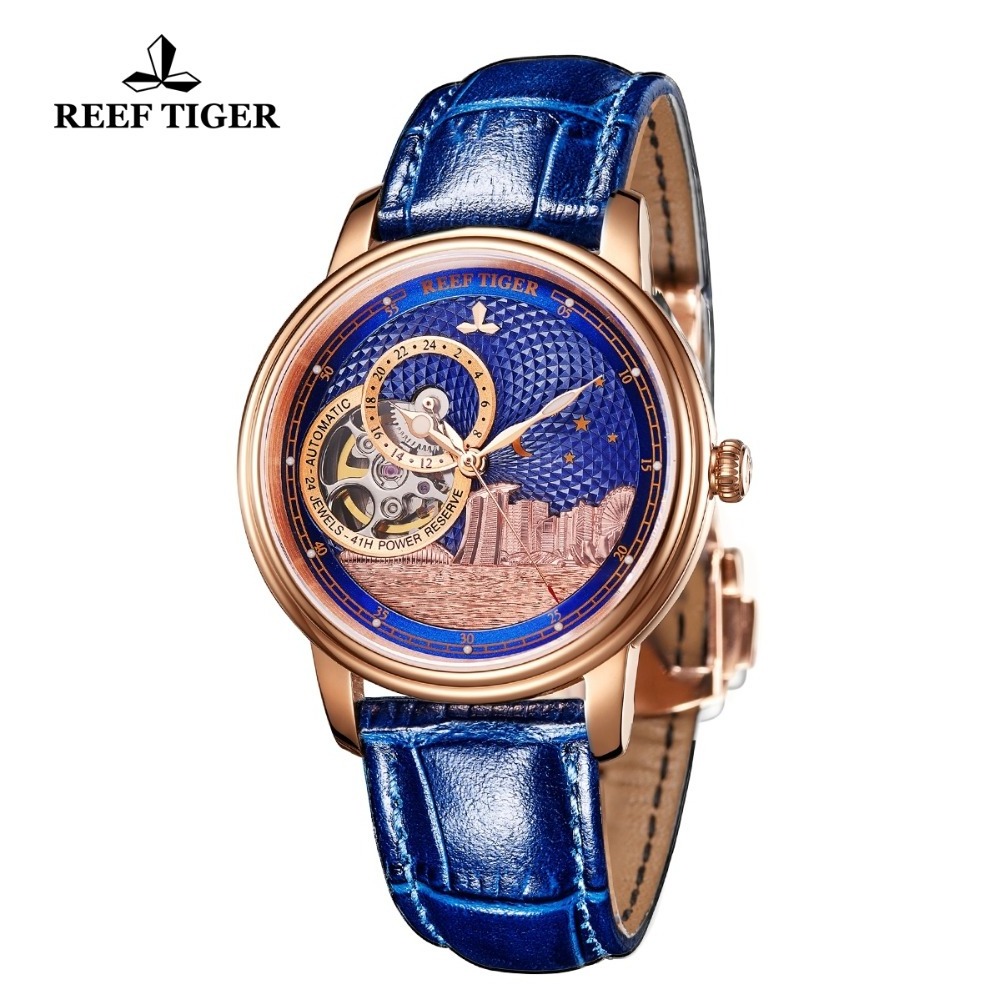 Reef Tiger Luxury Brand Ladies Designer Watch Classic Automatic Watch Sapphire Crystal Rose Gold Wrist Watches RGA1739