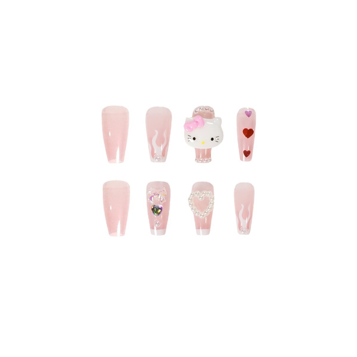 2024 Newnewly Hellokitty Long Handmade Luxury Press On Nails With Rhinestones Custom Long Coffin Stick On Nails