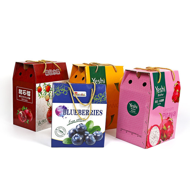 ECO-friendly mango blueberry fruit carton packing boxes with handle