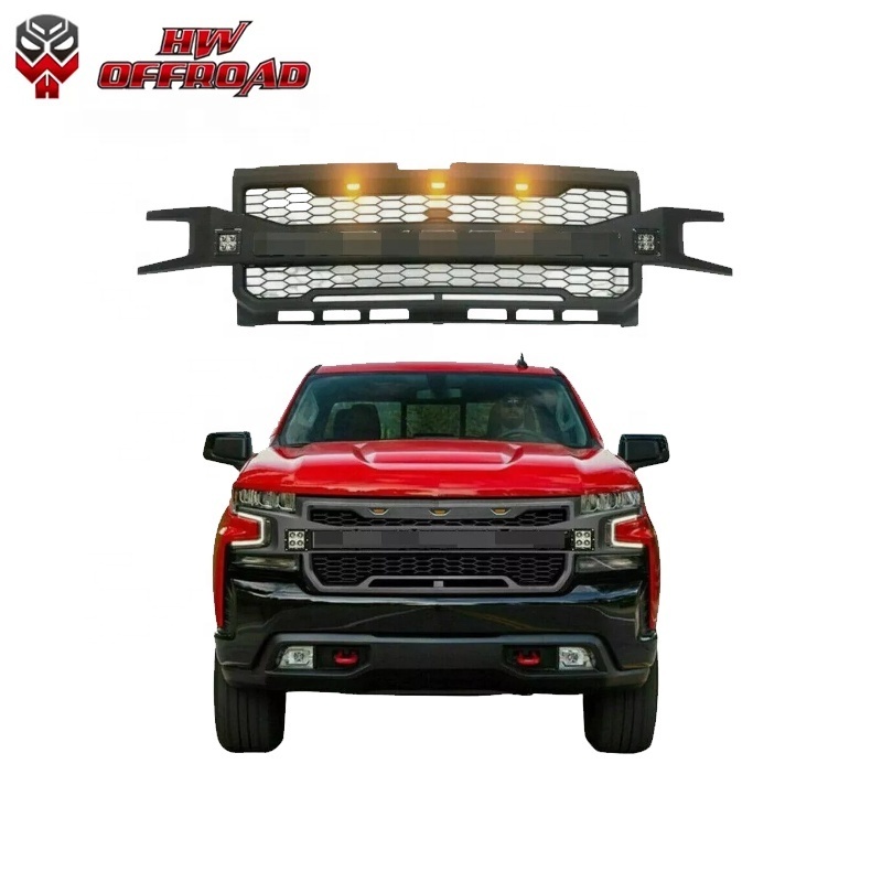 HW 4x4 Offroad Black Grille Mesh Grill with LED for Silverado 1500 2019-2022