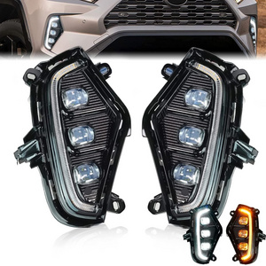 HW 4x4 LED DRL Lights Fog Lights with Amber Turn Signal Lamps 3 Eyes For Rav4