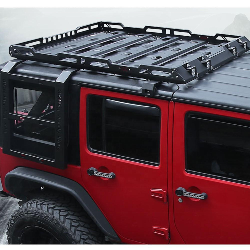 4X4 Car Roof Rack with  LED Light Ladder Luggage Rack Mount Kit Cargo Basket for Wrangler JK JKU JL Gladiator