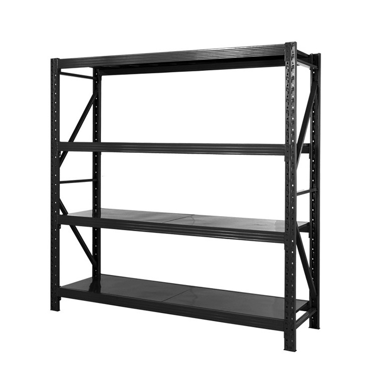 Custom Heavy Duty Shelving 300 Kg layer Garage Black 4 Tier Warehouse Storage Metal Stacking Shelf Rack unit for Warehouse