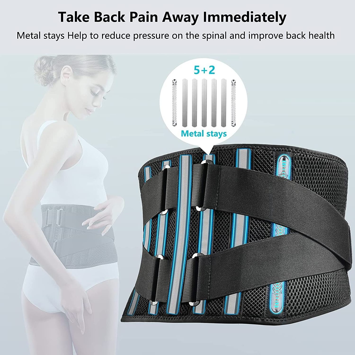 Customizable Air Mesh Back Brace for Men Women Lower Back Pain Relief Stays Adjustable Belt for Work Anti-skid back support