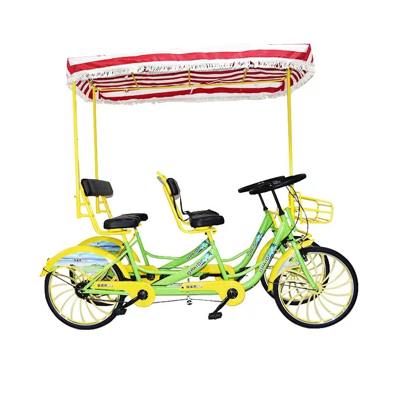 Adult Steel Tandem Bike 4-Wheel Surrey Bicycle for Four People Tourist Recreation for Sightseeing Rental