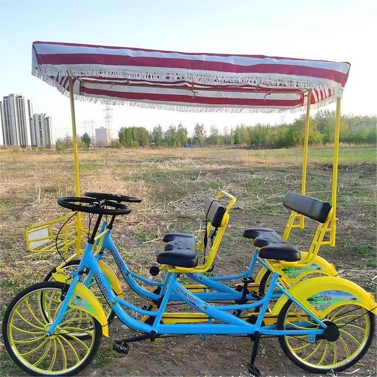 Adult Steel Tandem Bike 4-Wheel Surrey Bicycle for Four People Tourist Recreation for Sightseeing Rental