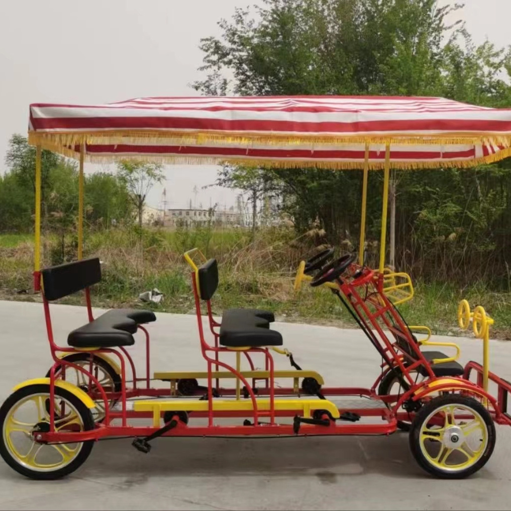 2023 New style 4 people person wheel surrey luxury tandem bike for sight seeing Tourism Bicycle