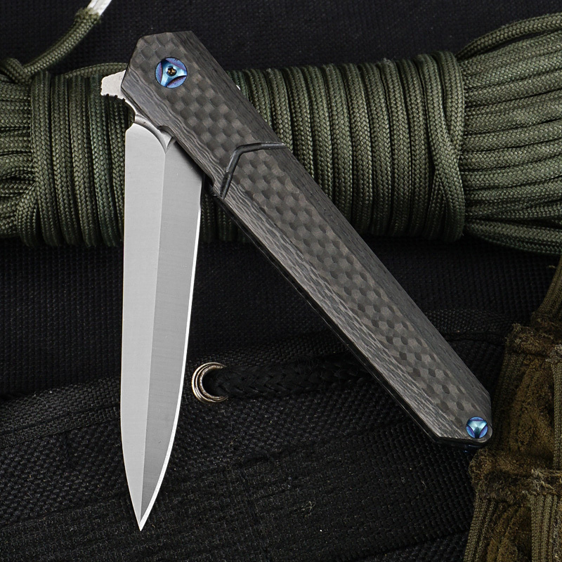 New Style carbon fiber Folding Pocket Knife M390 Steel Blade EDC Self Defense Knives with Double-sided Knife Clip Design