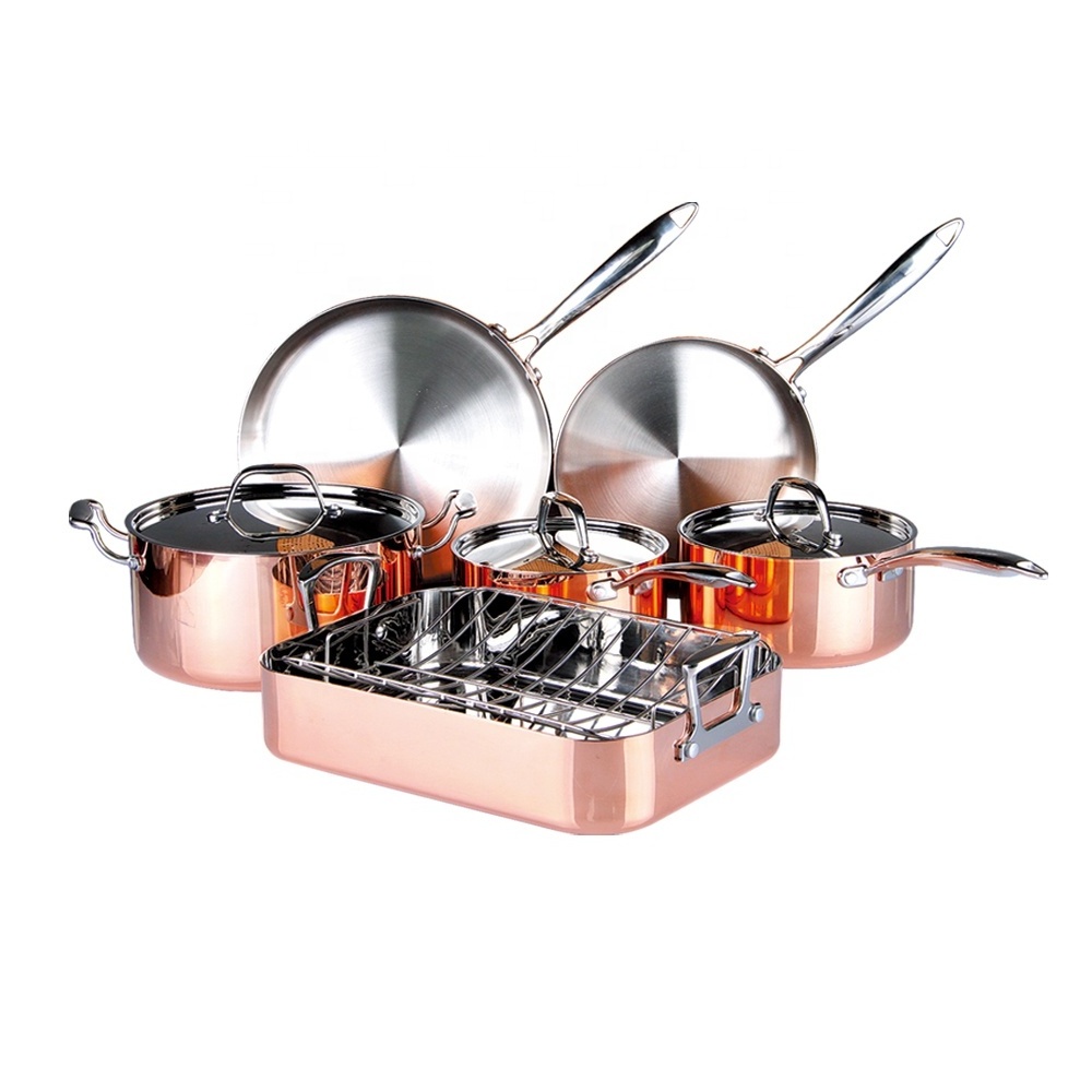 triply copper cookware 11pcs all clad nonstick stainless steel copper bottom cookware set