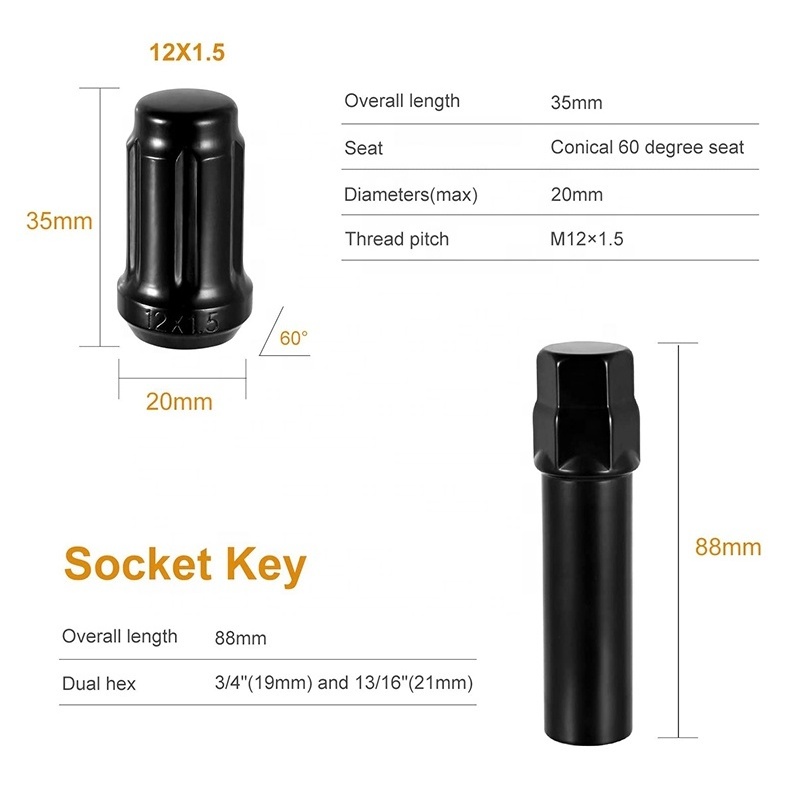 6 Point Spline Drive Tuner Replacement Socket Key Tool for Aftermarket 6-Spline Wheel Lock Lug Nuts - 17.6mm Inner Diameter