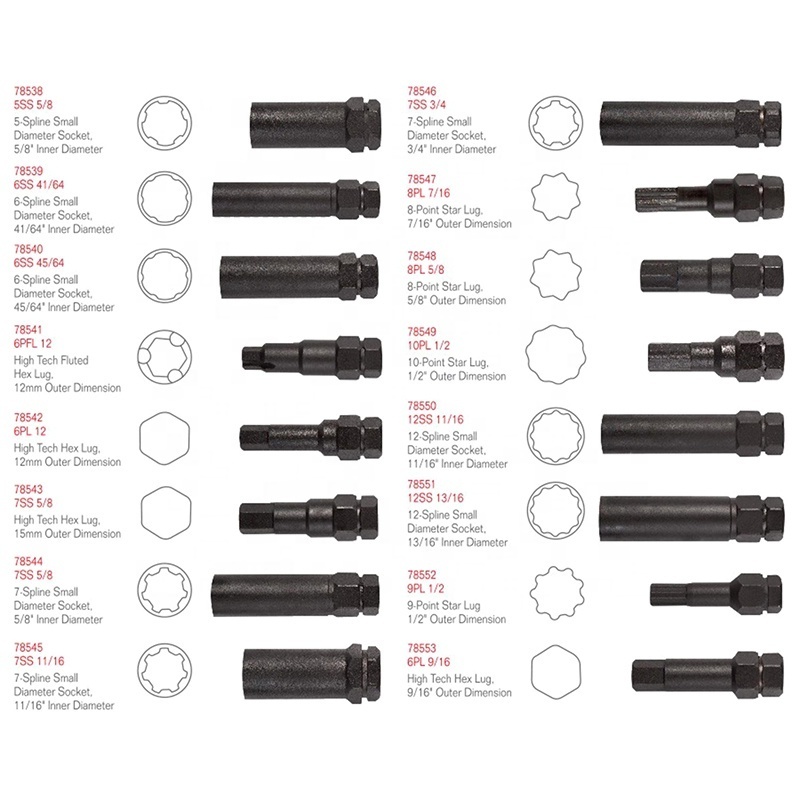 6 Point Spline Drive Tuner Replacement Socket Key Tool for Aftermarket 6-Spline Wheel Lock Lug Nuts - 17.6mm Inner Diameter