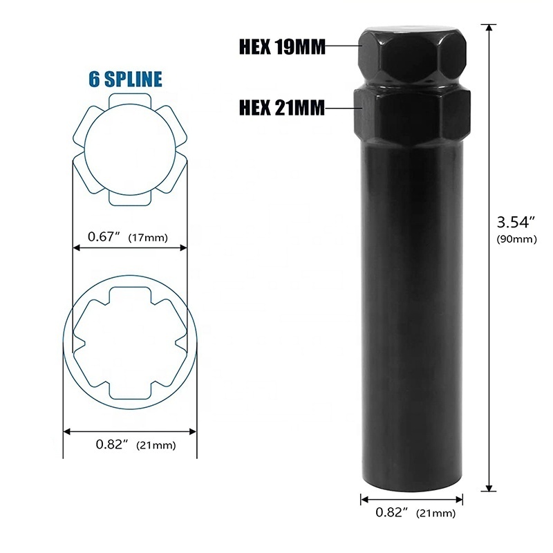 6 Point Spline Drive Tuner Replacement Socket Key Tool for Aftermarket 6-Spline Wheel Lock Lug Nuts - 17.6mm Inner Diameter