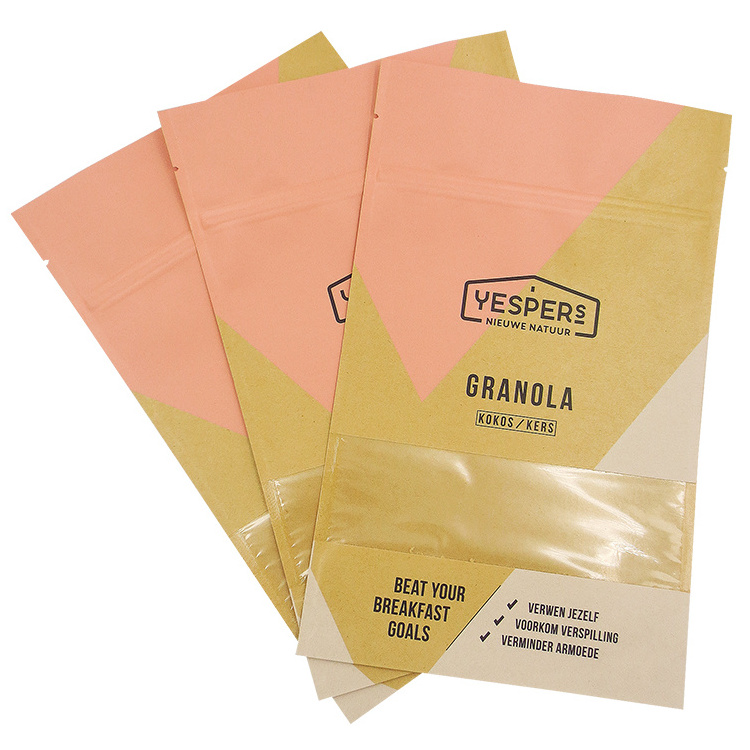 Kraft paper pouch bag with zip lock and V cut,Flat Craft paper zipper tea bag