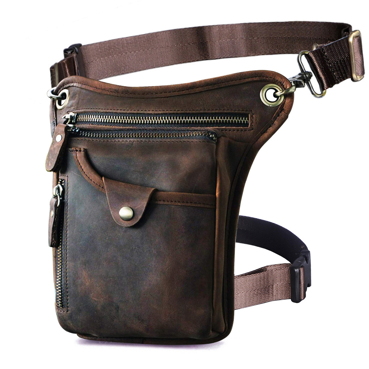 First Layer Cowhide Cool Outdoor Leggings thigh leg bag Waist Bag for men