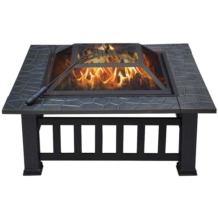 Fashion Outdoor 34In square Table metal brazier wood burning cast iron garden fire pit for Backyard