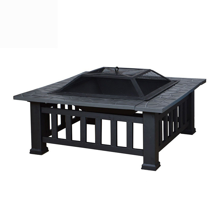 Fashion Outdoor 34In square Table metal brazier wood burning cast iron garden fire pit for Backyard