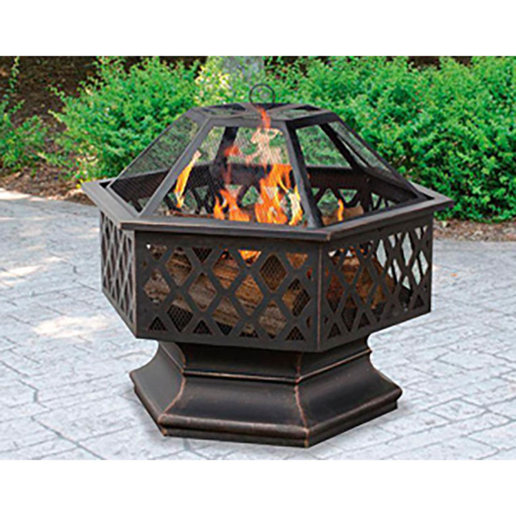 Wholesale large Hex-Shaped metal smokeless brazierLattice wood burning Heater outdoor fire pit for garden