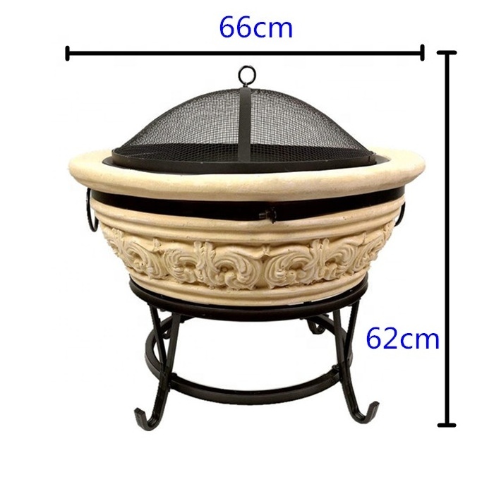 High Quality Outdoor Garden Magnesia Angel Wings Wood Burning Bonfire Brazier Patio Carved Scroll Patio Fire Pit Wooden Stove