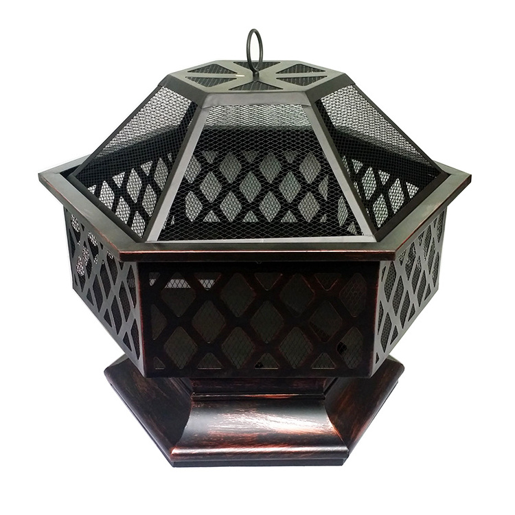 Recommend large Hex-Shaped metal smokeless brazierLattice wood burning firepit outdoor for garden