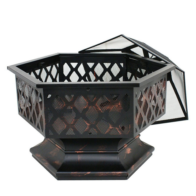 Wholesale large Hex-Shaped metal smokeless brazierLattice wood burning Heater outdoor fire pit for garden