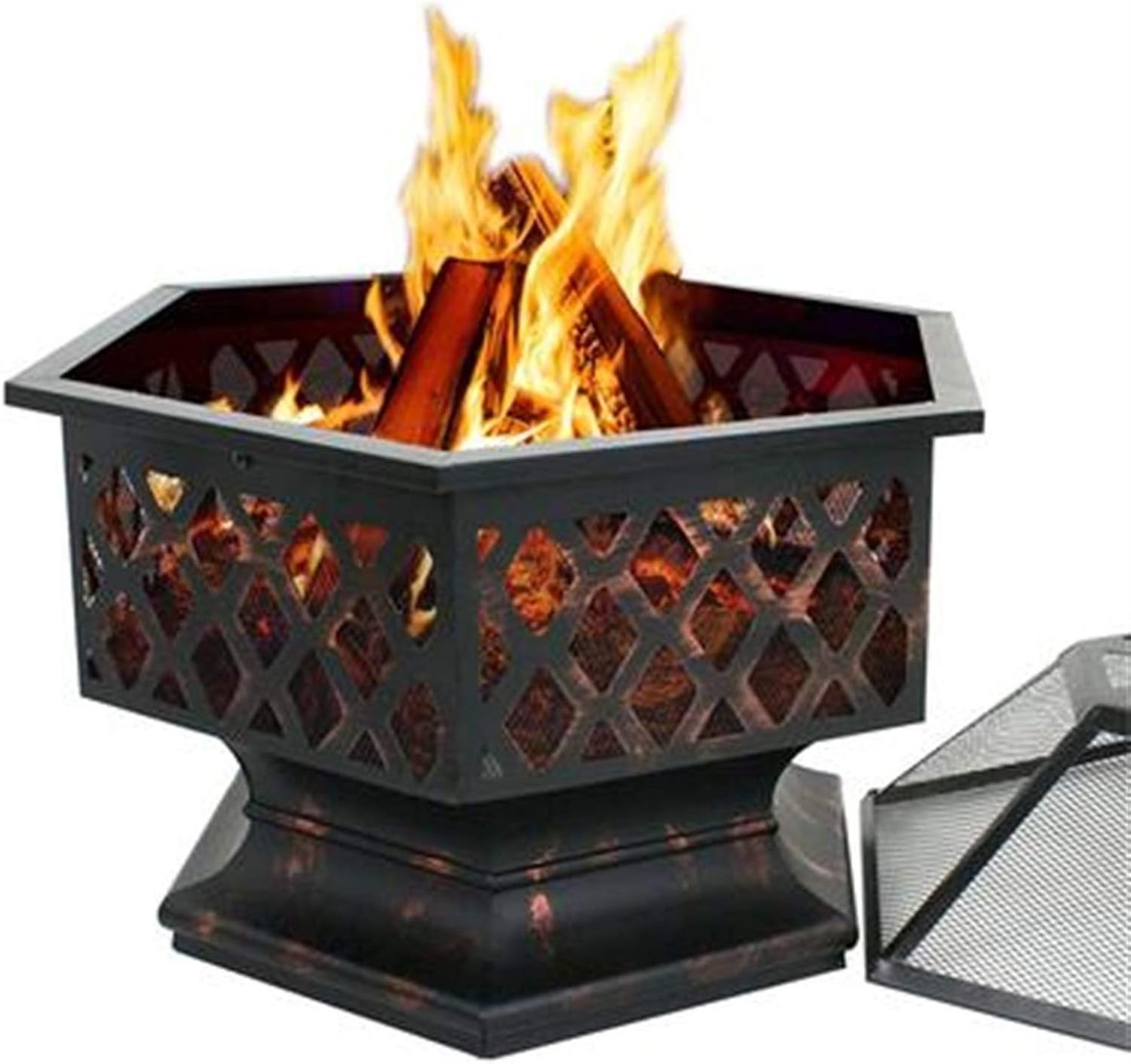 Recommend large Hex-Shaped metal smokeless brazierLattice wood burning firepit outdoor for garden