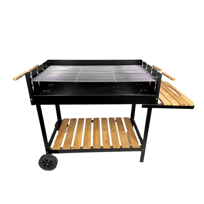 Boutique outdoor Smokeless grill wood side shelf rectangle trolley charcoal argentine bbq grill for garden