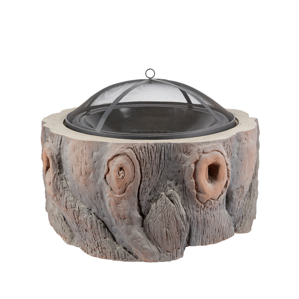 Superior Quality Magnesia Faux Tree Stump stone brazier wood burning smokles fire pit for outdoor garden