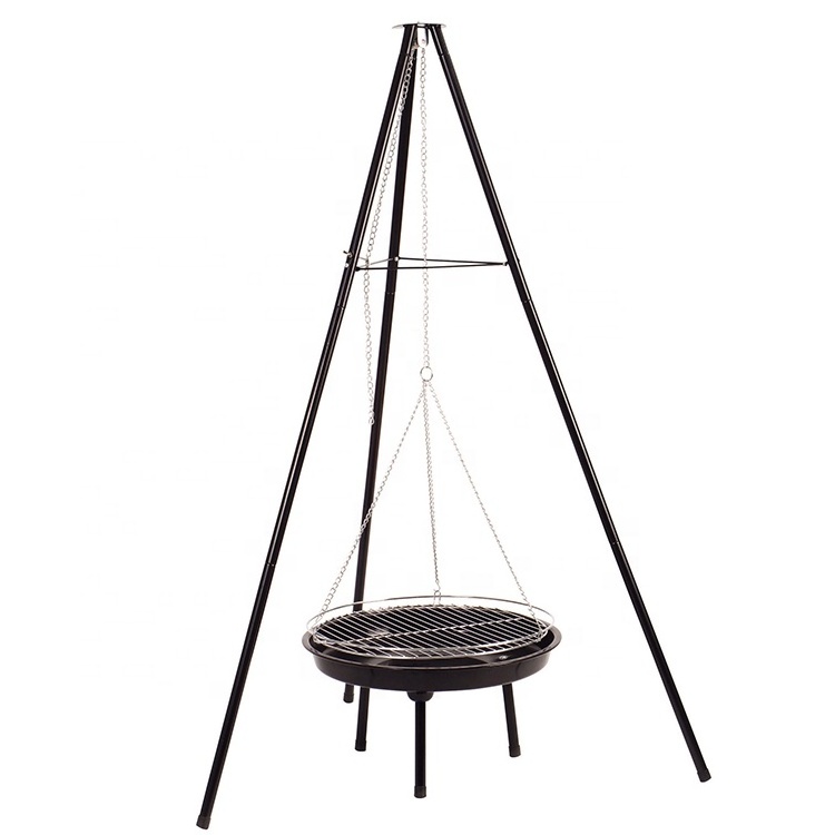 Chain Hanging Style Outdoor Fire Pit Portable Triangle Stand Homemade Portable Charcoal Camping Bbq Grill