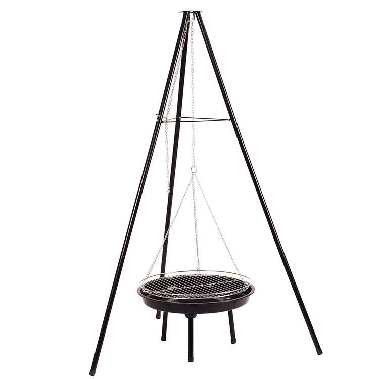 Factory Chain Hanging Style bbq grill Mini Portable Triangle Stand charcoal Camping bonfire fire pit For outdoor